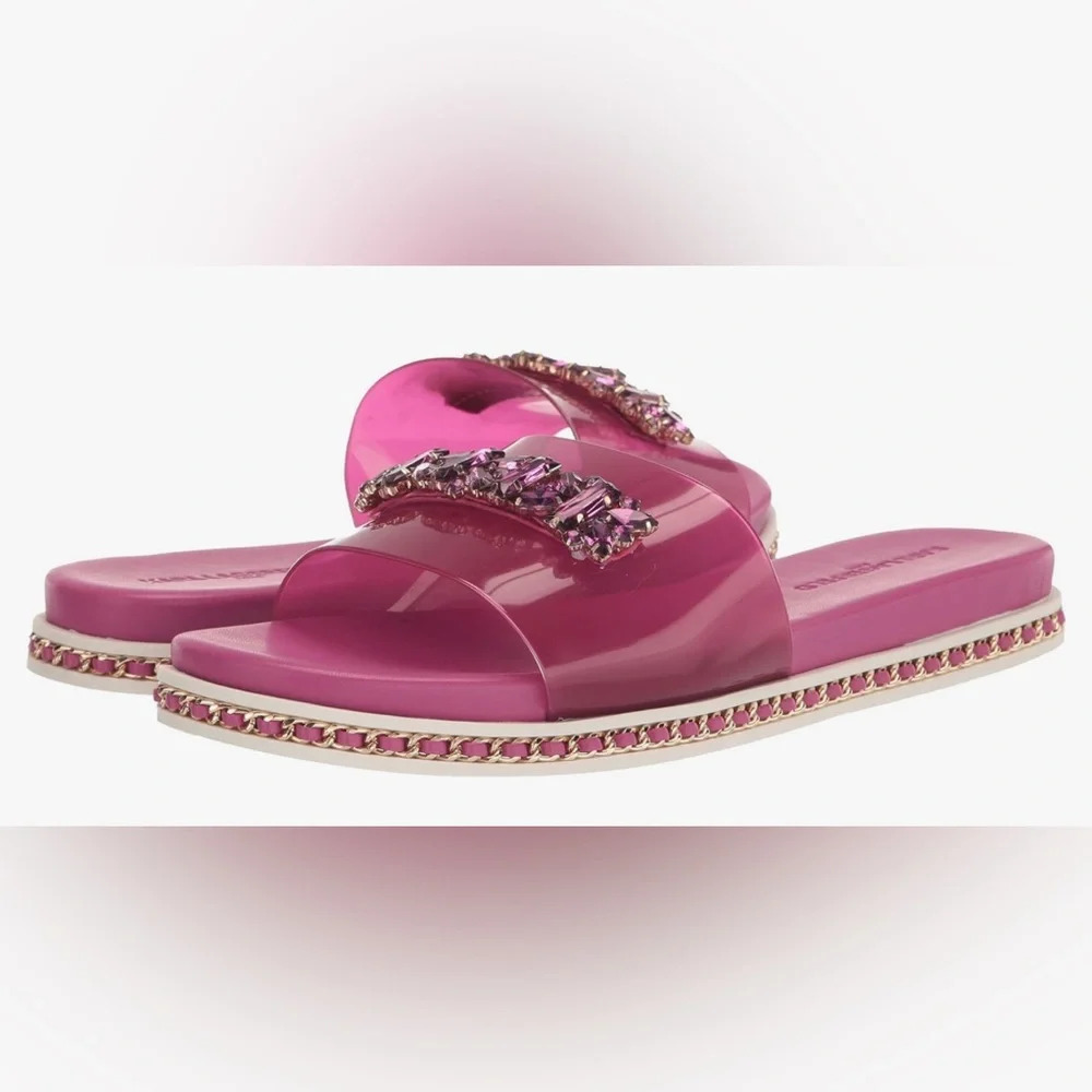 Karl Lagerfeld Pink Jeweled Slide Sandals